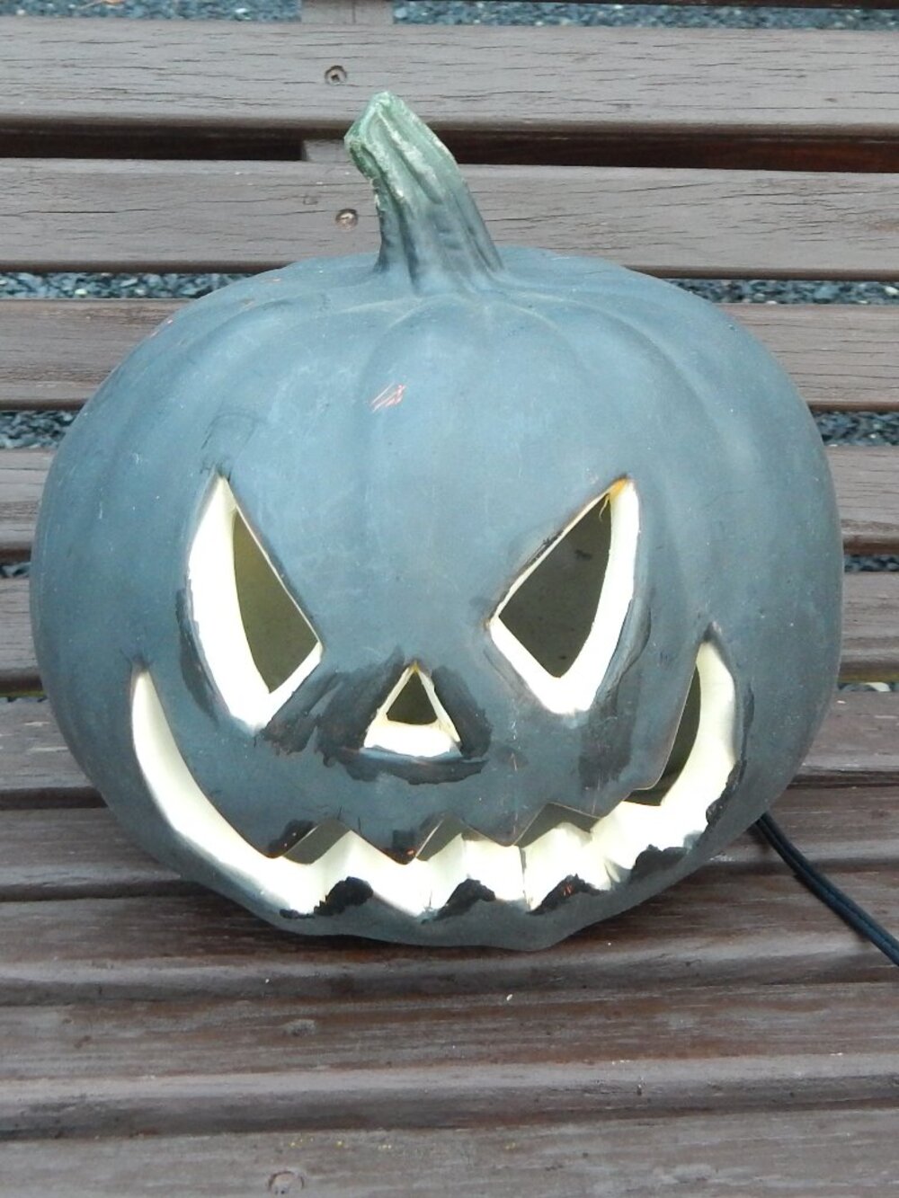 Halloween Black Jack O Lantern Plastic Light Blow Mold Style Decor Pumpkin